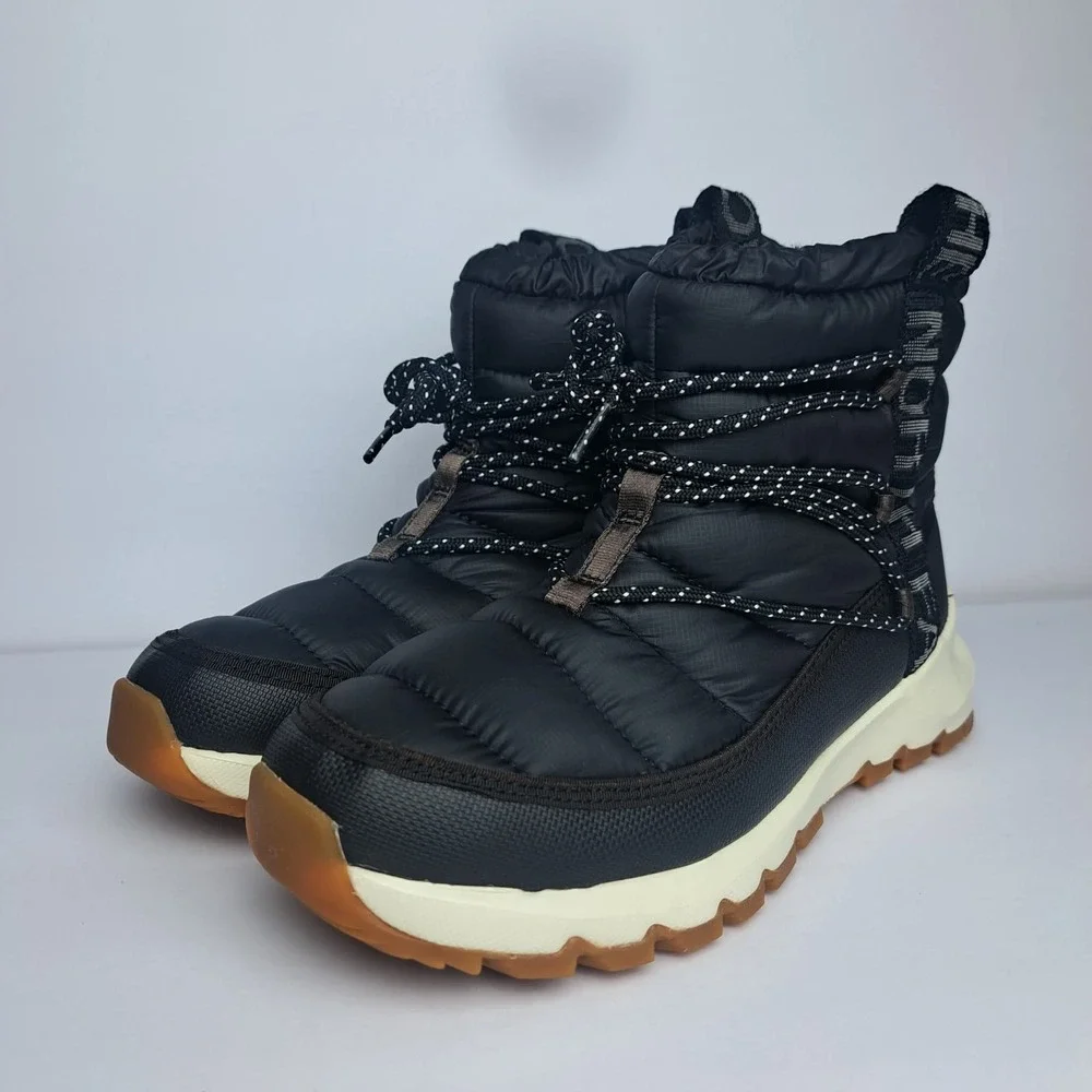 The North Face Thermoball Lace Up Boots Black White Womens Size 9 Snow Winter